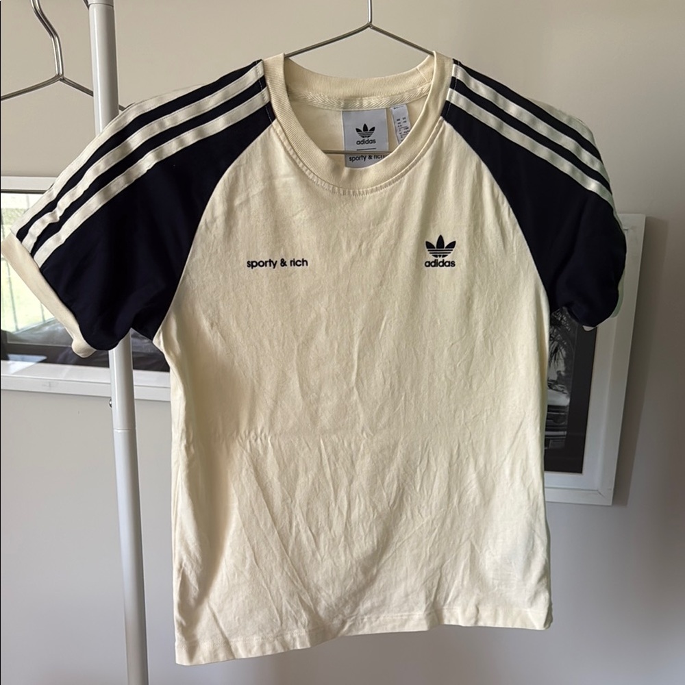 Sporty & Rich Cream and Black Short Sleeve Tee